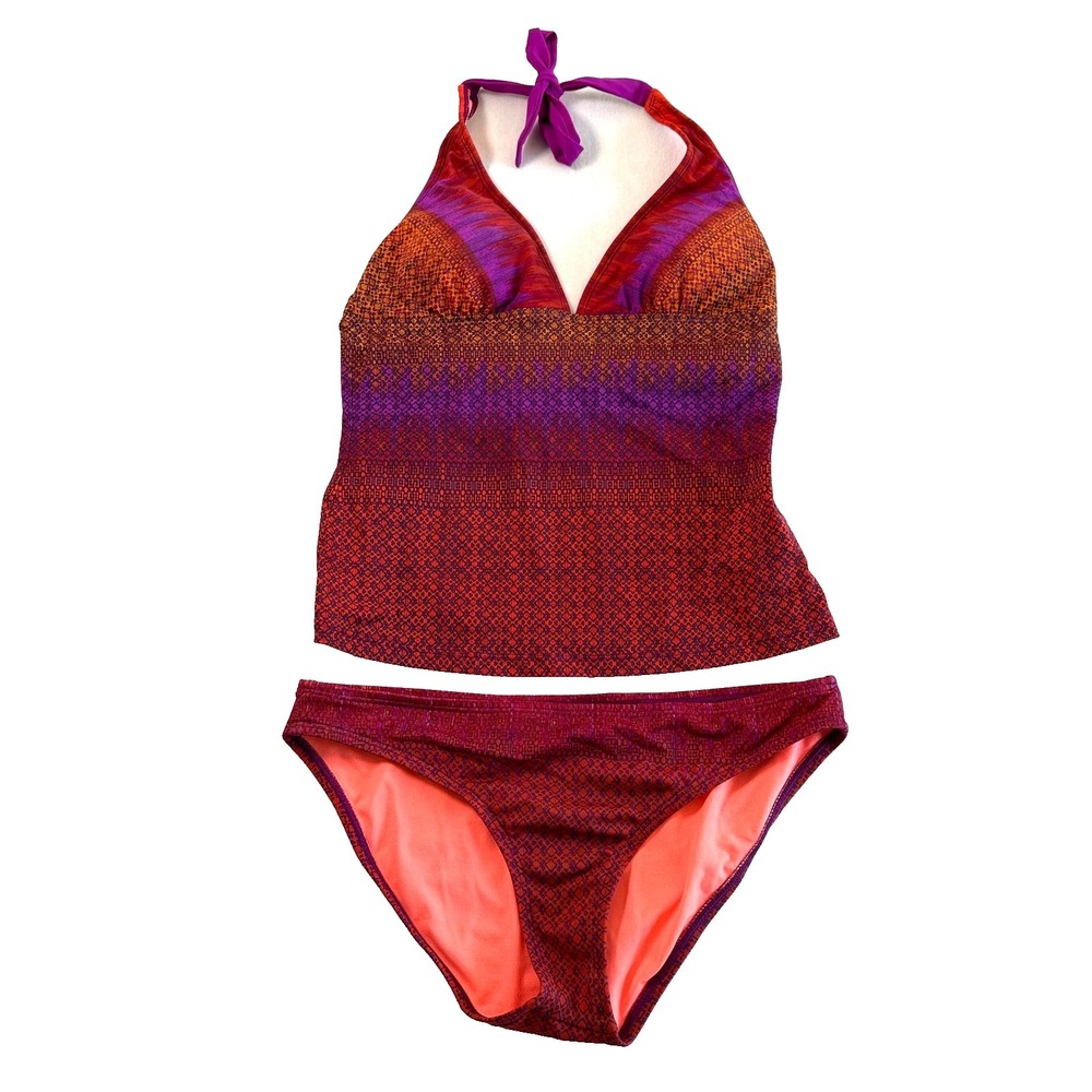 Athleta Rio Vista Banded Halter Tankini‎ Swimsuit Saffron Red Sz S Swim Paddle